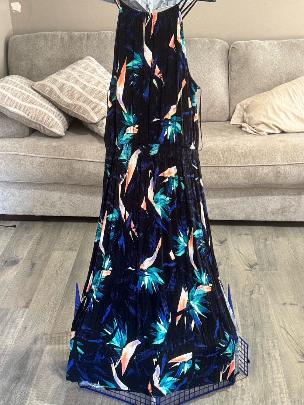 Apt. 9 Navy Maxi Dress with Teal and Coral Tropical Print